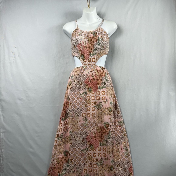 Promesa Dresses & Skirts - Promesa Maxi Dress Womens Medium Sleeveless Floral Cutout Sides Gauze Pink